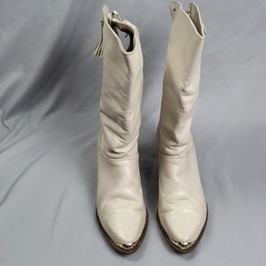 Vtg. Dingo Cowgirl Boots Leather Cream Color